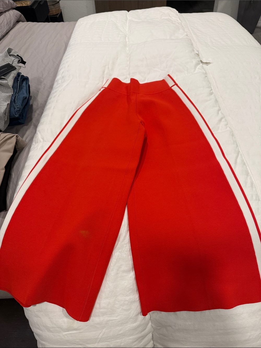 Veronica Beard Red Wide-Leg Pants with White Side Stripes